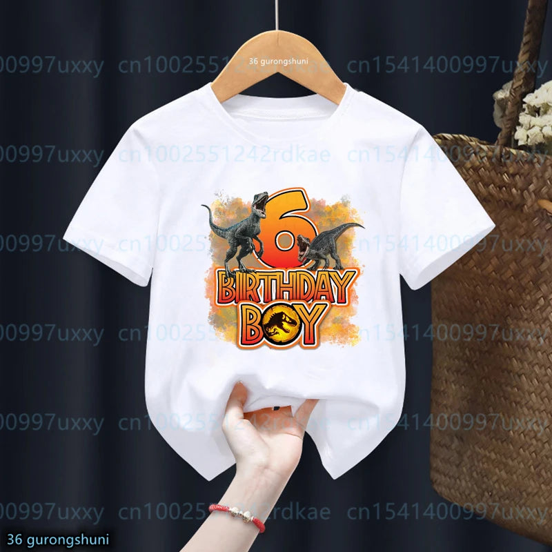 Kids Dinosaur Birthday T-Shirt – Personalised Number 1-13, Jurassic Park Style