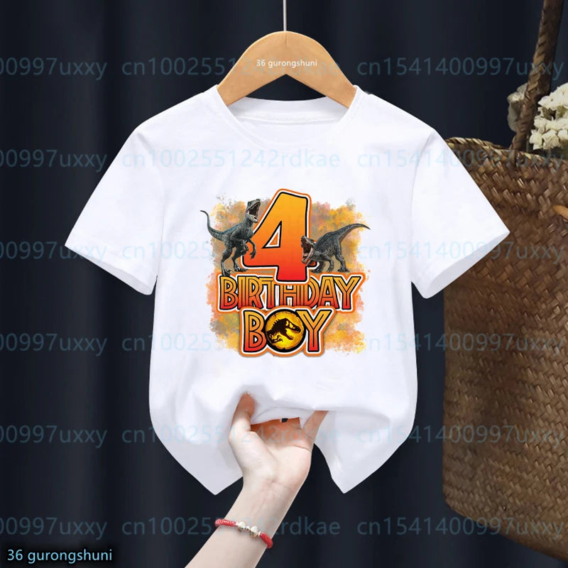 Kids Dinosaur Birthday T-Shirt – Personalised Number 1-13, Jurassic Park Style