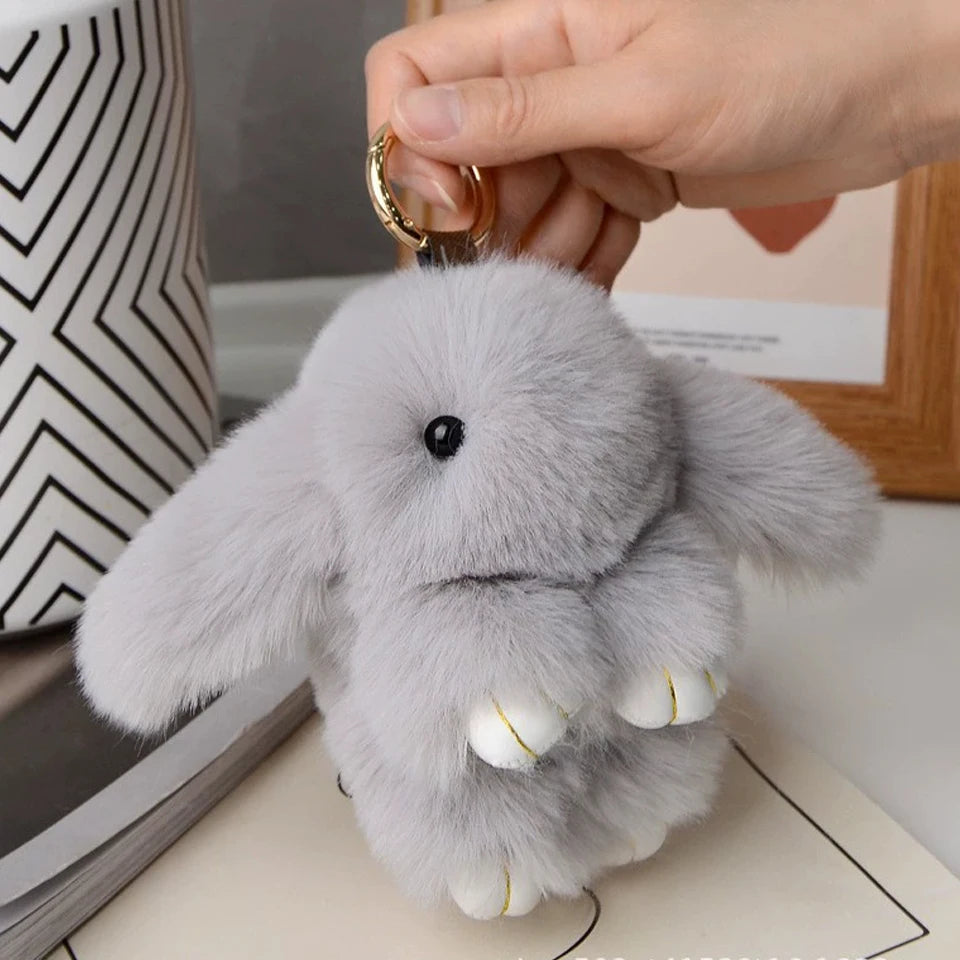 ZAKOL 15cm Fluffy Rabbit Fur Pompon Bunny Keychain Soft Cute Rabbit Toy Key Chain Bag Decoration Accessories Gift for Girls
