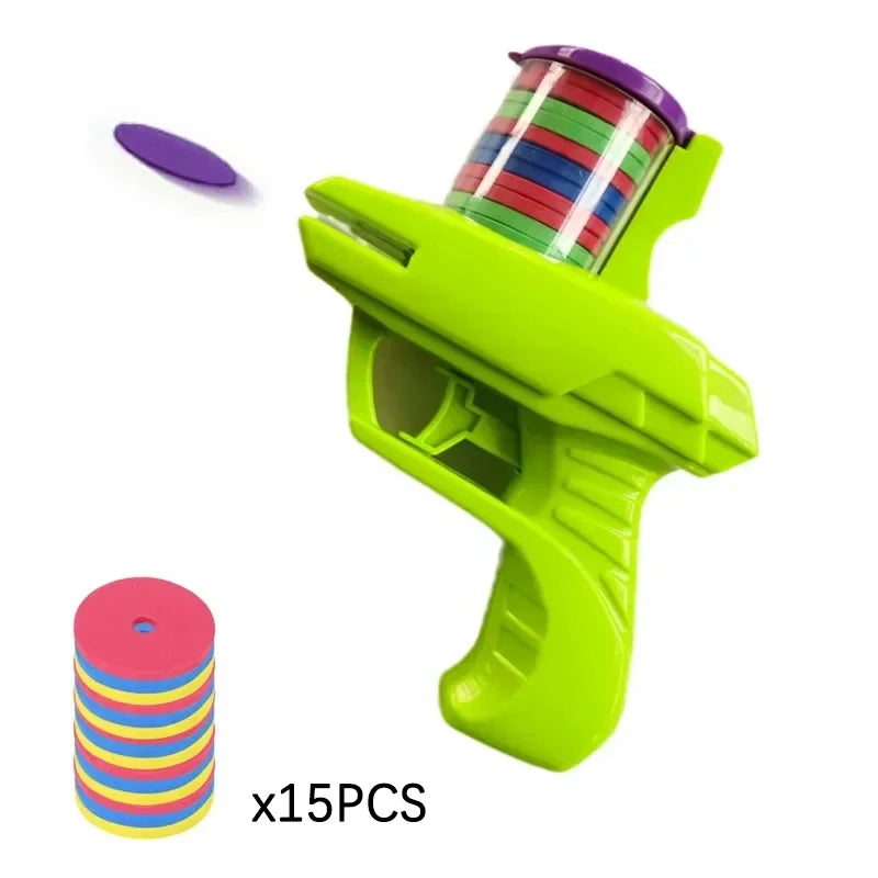 Double Player EVA Flying Disc Gun, Parent-Child Interactive Shooter Toy with Soft Bullets for Kids Outdoor Indoor Safety Game