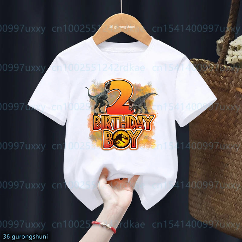 Kids Dinosaur Birthday T-Shirt – Personalised Number 1-13, Jurassic Park Style