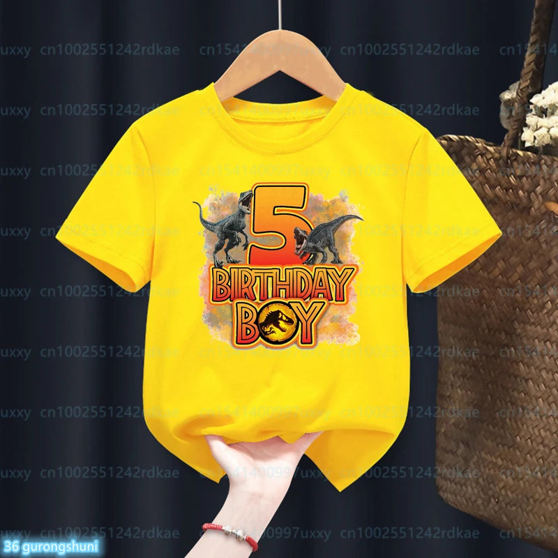 Kids Dinosaur Birthday T-Shirt – Personalised Number 1-13, Jurassic Park Style