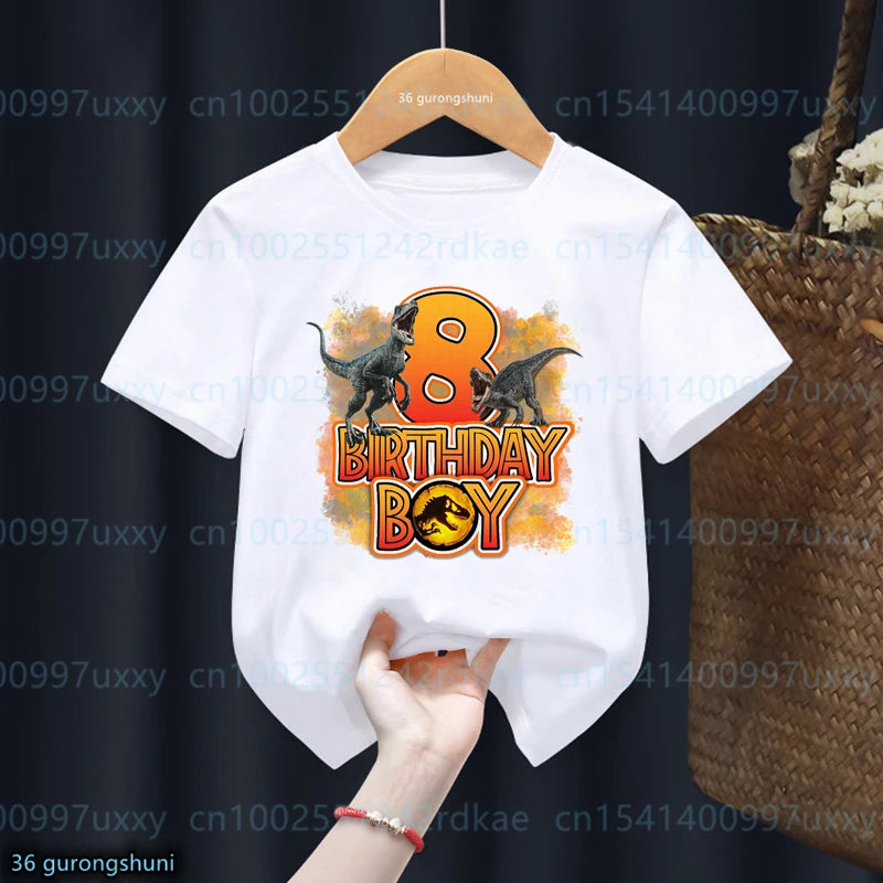 Kids Dinosaur Birthday T-Shirt – Personalised Number 1-13, Jurassic Park Style