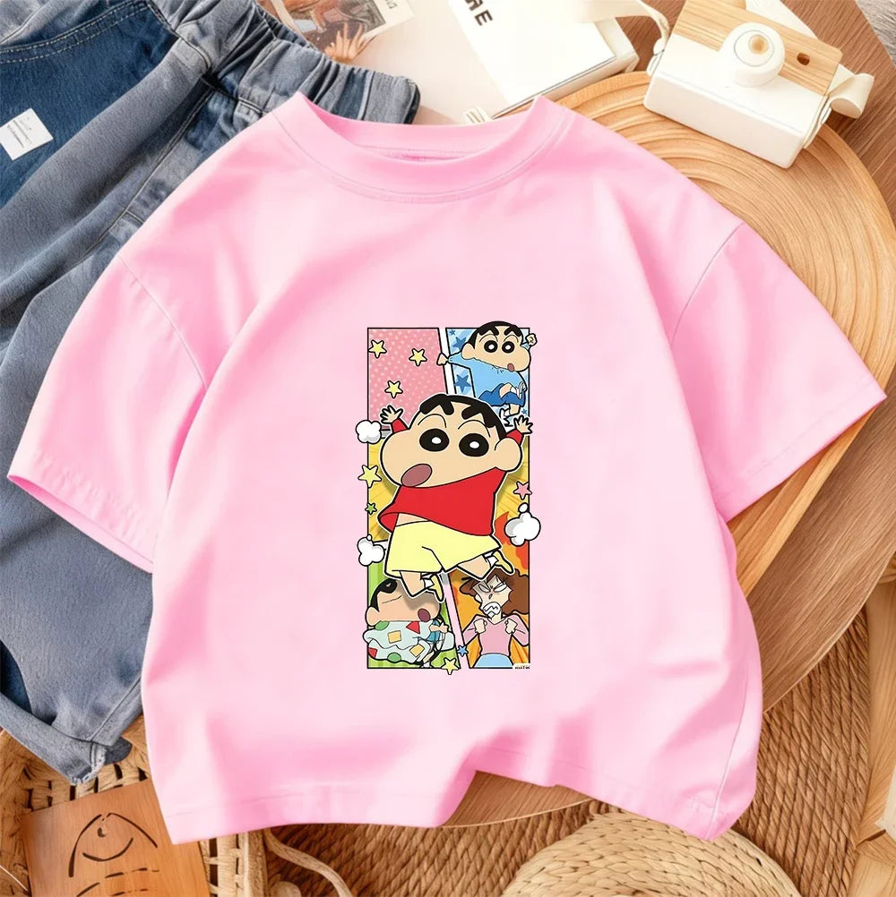 Trendy Hot Cartoon T Shirt Cute Casual Summer Crew Neck Kids Apparel Crayon Shin Chan Children 3 14