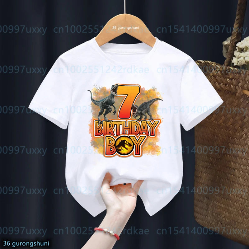Kids Dinosaur Birthday T-Shirt – Personalised Number 1-13, Jurassic Park Style