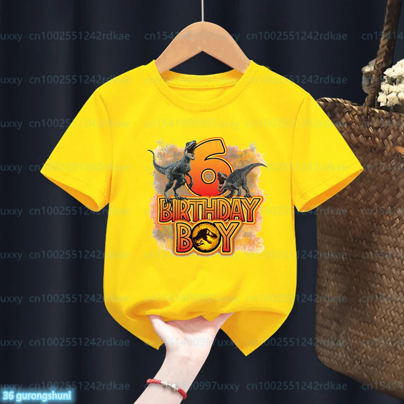 Kids Dinosaur Birthday T-Shirt – Personalised Number 1-13, Jurassic Park Style