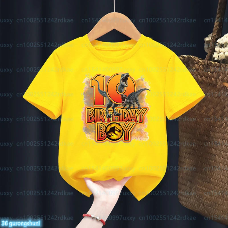 Kids Dinosaur Birthday T-Shirt – Personalised Number 1-13, Jurassic Park Style