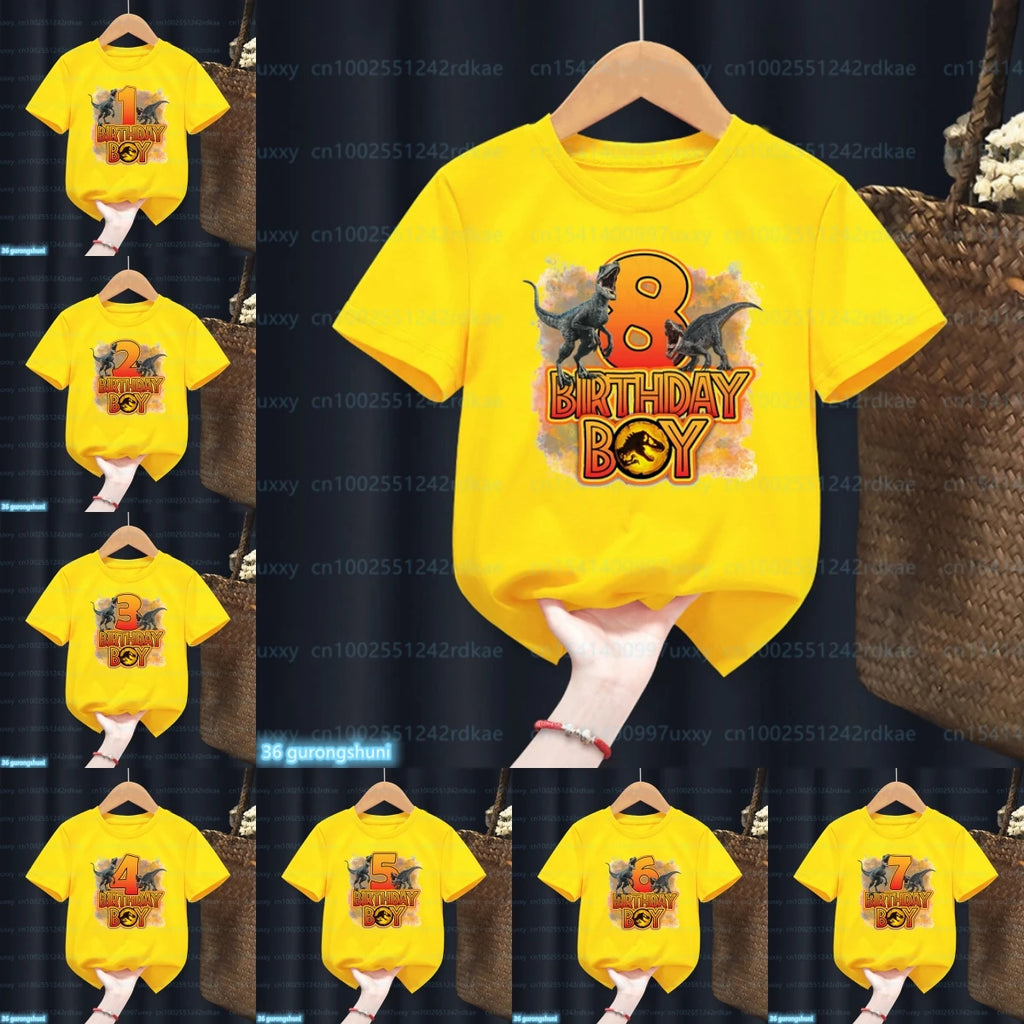 Kids Dinosaur Birthday T-Shirt – Personalised Number 1-13, Jurassic Park Style