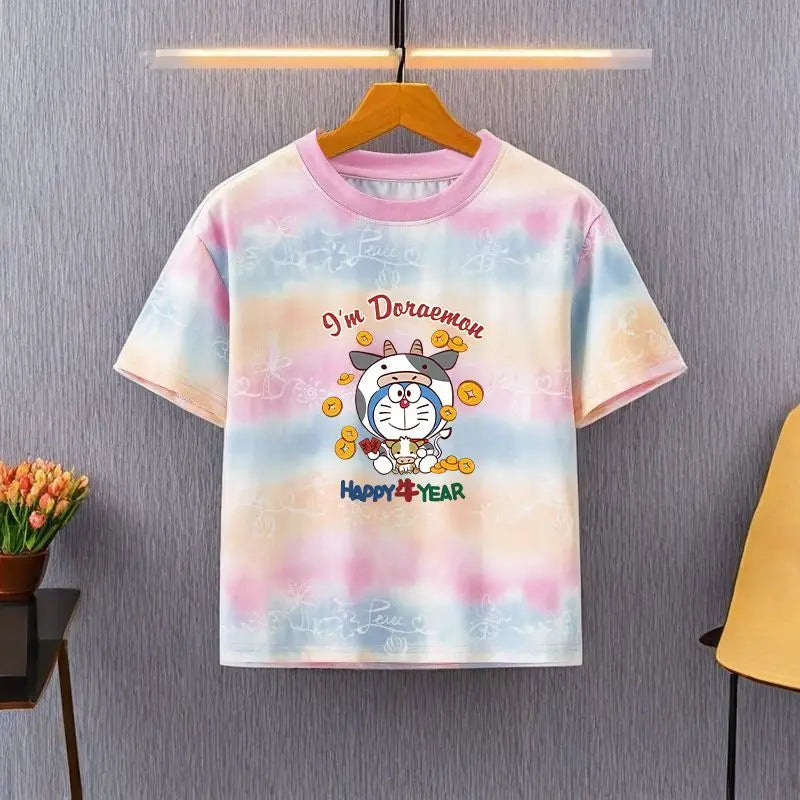 Doraemon cartoon cute creative students loose cotton short-sleeved personalized anime peripheral children hundred T-shirt gift