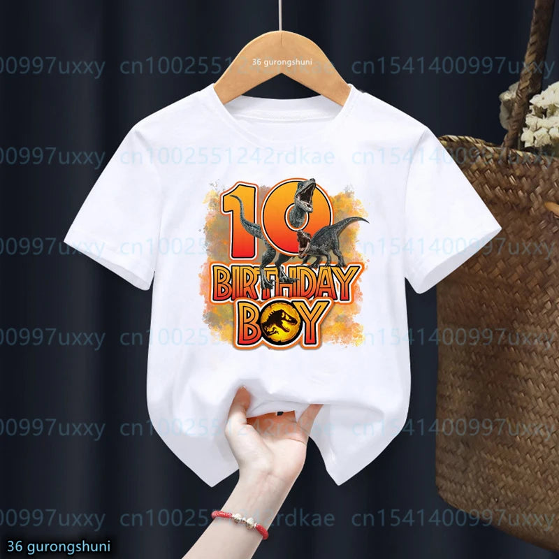 Kids Dinosaur Birthday T-Shirt – Personalised Number 1-13, Jurassic Park Style
