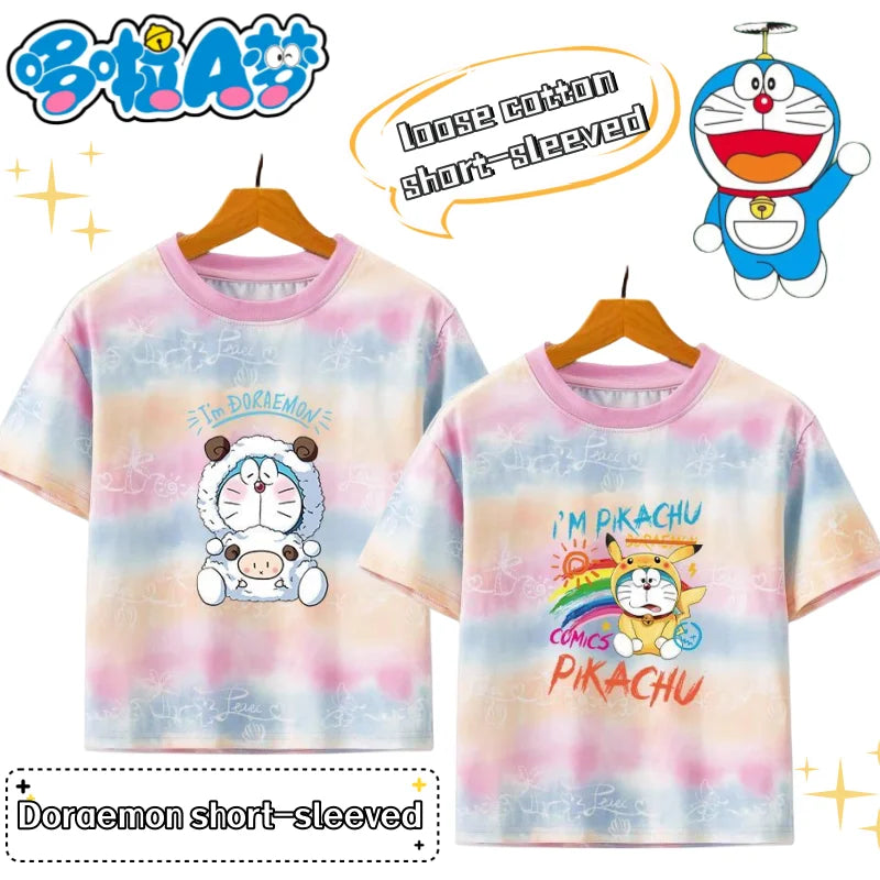 Doraemon cartoon cute creative students loose cotton short-sleeved personalized anime peripheral children hundred T-shirt gift